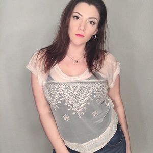 Free People Embroidered Mesh Blouse